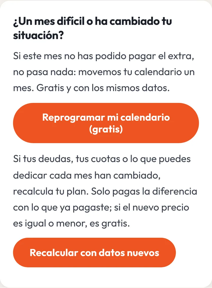 Opción de reprogramar el calendario en Mi plan
