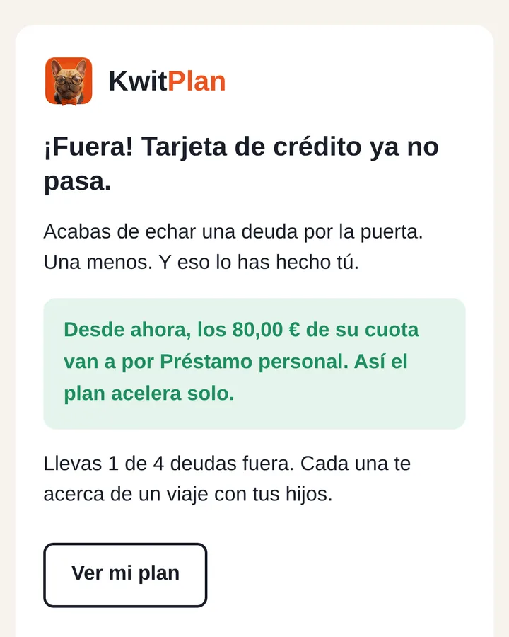 Email de celebración: Tarjeta de crédito ya no pasa